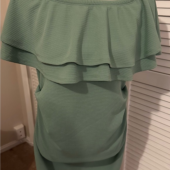 COPY - Pinkblush maternity fitted off shoulder maternity dress in sage green - Picture 2 of 4